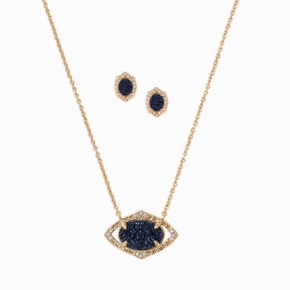Stella & Dot Navy Blue Charlotte Earrings/Pendant